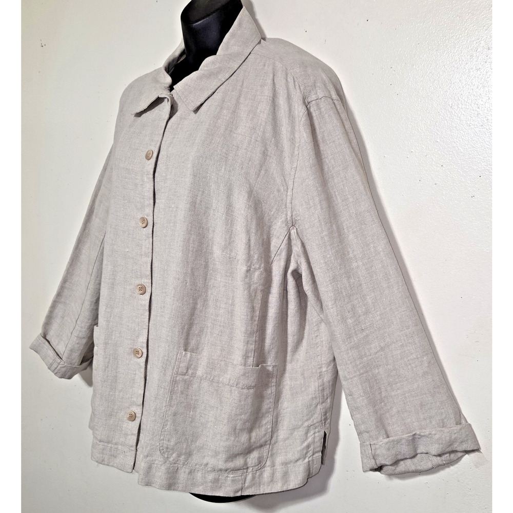 Linen Beige Shirt Jacket Womens Sz 2X JONES NEW YORK SPORT Button Down Pockets - Picture 2 of 16